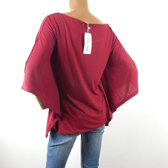 MEA Top XL NWT Kimono Shirt Red Short Sleeves Stretch Relaxed Boxy Fit - Picture 5 of 8